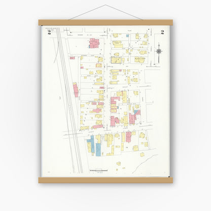 Old map wall art mockup — magnetic wood frame on white wall — Sanborn Fire Insurance Map from Ashville, Pickaway County, Ohio (1940), Sheet #0002