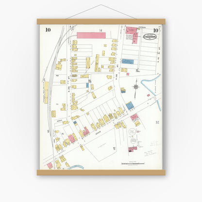 Old map wall art mockup — magnetic wood frame on white wall — Sanborn Fire Insurance Map from Stroudsburg, Monroe County, Pennsylvania (1923), Sheet #0010
