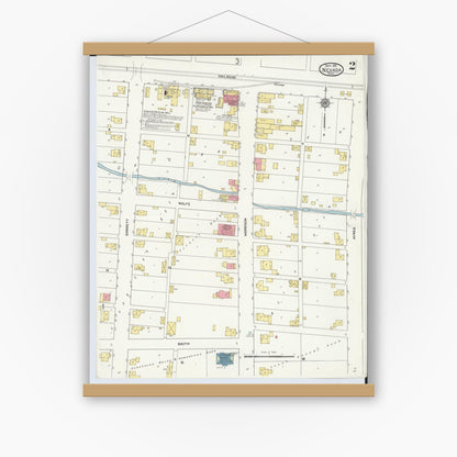 Old map wall art mockup — magnetic wood frame on white wall — Sanborn Fire Insurance Map from Nevada, Wyandot County, Ohio (1911), Sheet #0002