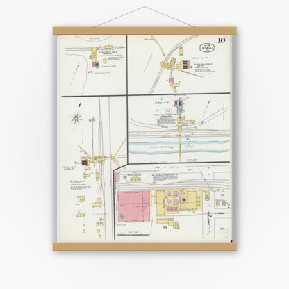 Old map wall art mockup — magnetic wood frame on white wall — Sanborn Fire Insurance Map from La Salle, La Salle County, Illinois (1898), Sheet #0010