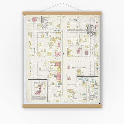 Old map wall art mockup — magnetic wood frame on white wall — Sanborn Fire Insurance Map from Centreville, Saint Joseph County, Michigan (1899), Sheet #0001