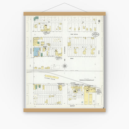 Old map wall art mockup — magnetic wood frame on white wall — Sanborn Fire Insurance Map from Weimar, Colorado County, Texas (1901), Sheet #0002