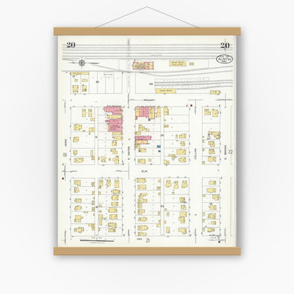 Old map wall art mockup — magnetic wood frame on white wall — Sanborn Fire Insurance Map from Austin, Mower County, Minnesota (1926), Sheet #0020