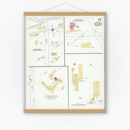 Old map wall art mockup — magnetic wood frame on white wall — Sanborn Fire Insurance Map from Reading, Middlesex County, Massachusetts (1918), Sheet #0013