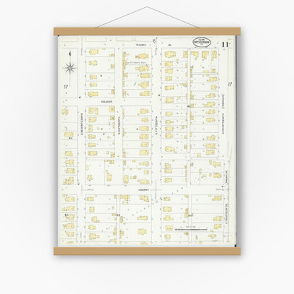Old map wall art mockup — magnetic wood frame on white wall — Sanborn Fire Insurance Map from Mount Vernon, Jefferson County, Illinois (1908), Sheet #0011