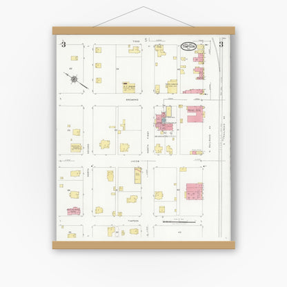 Old map wall art mockup — magnetic wood frame on white wall — Sanborn Fire Insurance Map from Timpson, Shelby County, Texas (1927), Sheet #0003