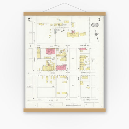 Old map wall art mockup — magnetic wood frame on white wall — Sanborn Fire Insurance Map from Freeport, Brazoria County, Texas (1926), Sheet #0002