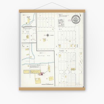 Old map wall art mockup — magnetic wood frame on white wall — Sanborn Fire Insurance Map from Cohasset, Itasca County, Minnesota (1909) - Complete Map Set