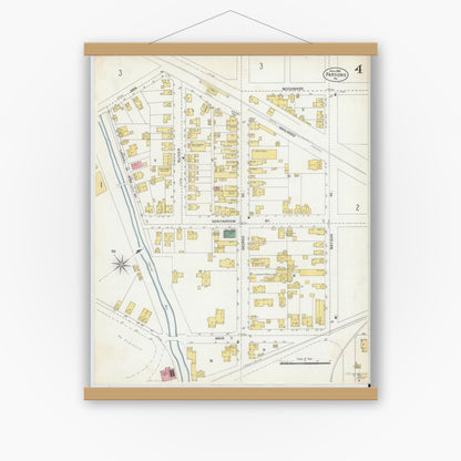 Old map wall art mockup — magnetic wood frame on white wall — Sanborn Fire Insurance Map from Parsons, Luzerne County, Pennsylvania (1903), Sheet #0004