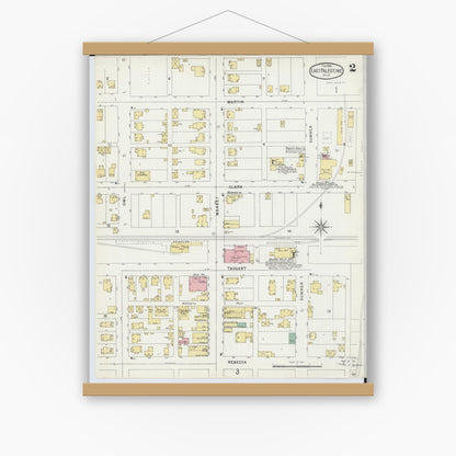 Old map wall art mockup — magnetic wood frame on white wall — Sanborn Fire Insurance Map from East Palestine, Columbiana County, Ohio (1896), Sheet #0002