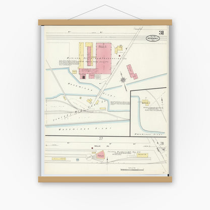 Old map wall art mockup — magnetic wood frame on white wall — Sanborn Fire Insurance Map from Menominee, Menominee County, Michigan (1913), Sheet #0031