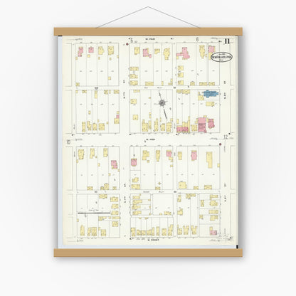 Old map wall art mockup — magnetic wood frame on white wall — Sanborn Fire Insurance Map from New Philadelphia, Tuscarawas County, Ohio (1910), Sheet #0011