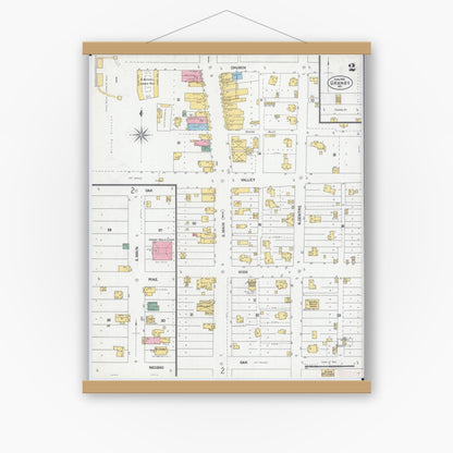 Old map wall art mockup — magnetic wood frame on white wall — Sanborn Fire Insurance Map from Granby, Newton County, Missouri (1902), Sheet #0002