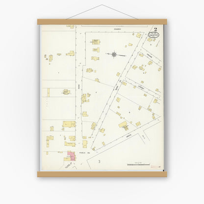 Old map wall art mockup — magnetic wood frame on white wall — Sanborn Fire Insurance Map from Chester, Morris County, New Jersey (1912), Sheet #0002