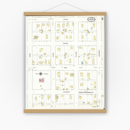 Old map wall art mockup — magnetic wood frame on white wall — Sanborn Fire Insurance Map from Clarksville, Butler County, Iowa (1910), Sheet #0003