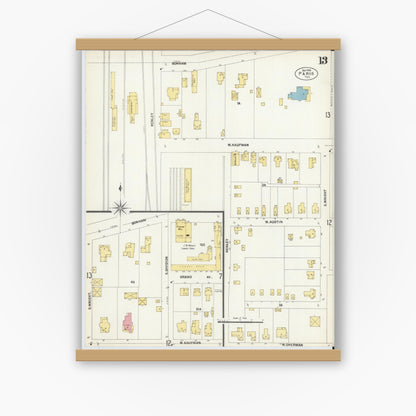 Old map wall art mockup — magnetic wood frame on white wall — Sanborn Fire Insurance Map from Paris, Lamar County, Texas (1902), Sheet #0013