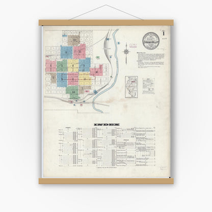 Old map wall art mockup — magnetic wood frame on white wall — Sanborn Fire Insurance Map from Spring Valley, Bureau County, Illinois (1913) - Complete Map Set