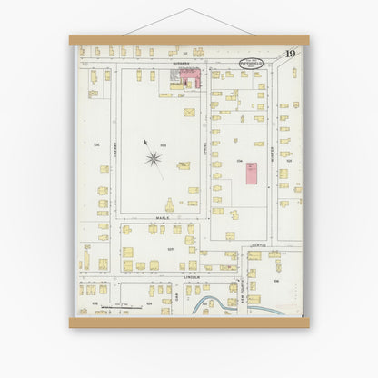 Old map wall art mockup — magnetic wood frame on white wall — Sanborn Fire Insurance Map from Pittsfield, Berkshire County, Massachusetts (1895), Sheet #0019