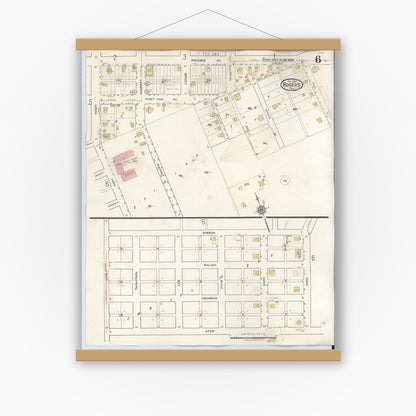Old map wall art mockup — magnetic wood frame on white wall — Sanborn Fire Insurance Map from Rogers, Bell County, Texas (1944), Sheet #0006