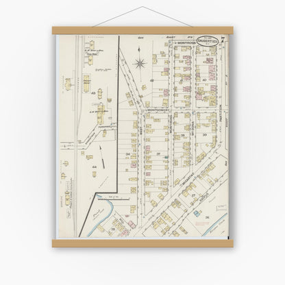 Old map wall art mockup — magnetic wood frame on white wall — Sanborn Fire Insurance Map from Saugerties, Ulster County, New York (1887), Sheet #0007