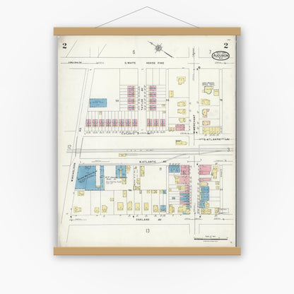 Old map wall art mockup — magnetic wood frame on white wall — Sanborn Fire Insurance Map from Audubon, Camden County, New Jersey (1924), Sheet #0002