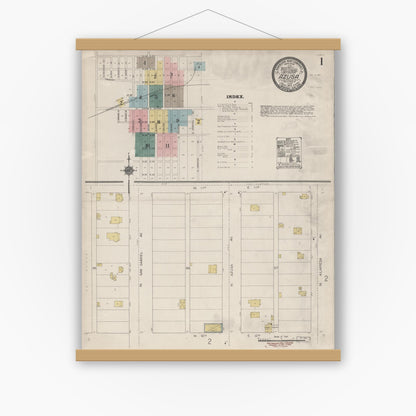 Old map wall art mockup — magnetic wood frame on white wall — Sanborn Fire Insurance Map from Azusa, Los Angeles County, California (1912), Sheet #0001