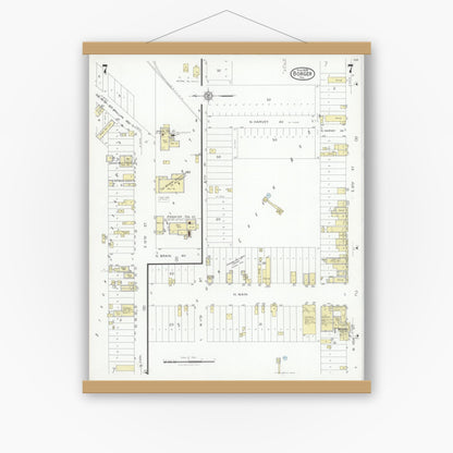 Old map wall art mockup — magnetic wood frame on white wall — Sanborn Fire Insurance Map from Borger, Hutchinson County, Texas (1928), Sheet #0007