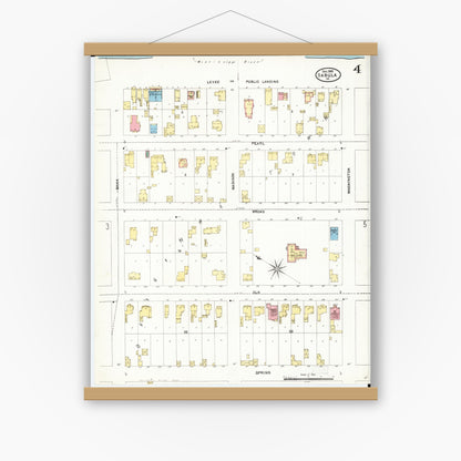 Old map wall art mockup — magnetic wood frame on white wall — Sanborn Fire Insurance Map from Sabula, Jackson County, Iowa (1905), Sheet #0004