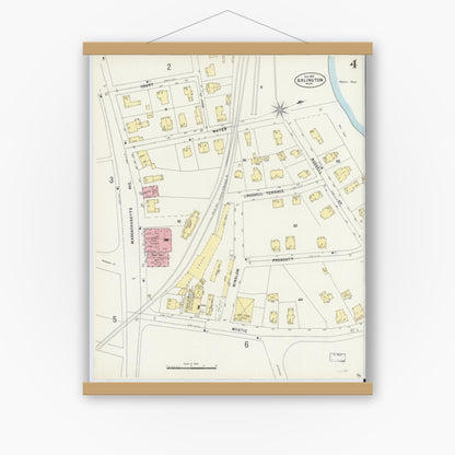 Old map wall art mockup — magnetic wood frame on white wall — Sanborn Fire Insurance Map from Arlington, Middlesex County, Massachusetts (1897), Sheet #0004