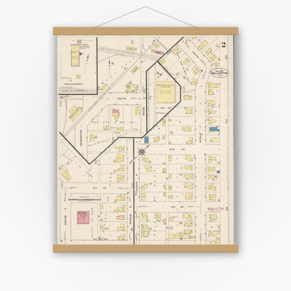 Old map wall art mockup — magnetic wood frame on white wall — Sanborn Fire Insurance Map from Walkerton, Saint Joseph County, Indiana (1922), Sheet #0002