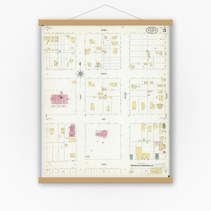 Old map wall art mockup — magnetic wood frame on white wall — Sanborn Fire Insurance Map from Aitkin, Aitkin County, Minnesota (1908), Sheet #0003