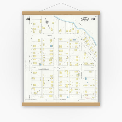 Old map wall art mockup — magnetic wood frame on white wall — Sanborn Fire Insurance Map from Kankakee, Kankakee County, Illinois (1930), Sheet #0038