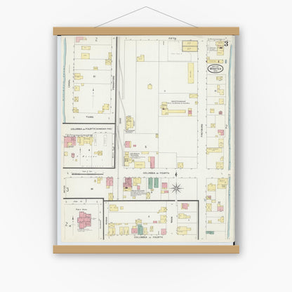 Old map wall art mockup — magnetic wood frame on white wall — Sanborn Fire Insurance Map from Minster, Auglaize County, Ohio (1907), Sheet #0003