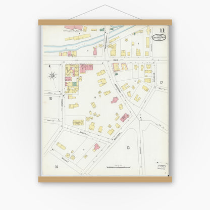 Old map wall art mockup — magnetic wood frame on white wall — Sanborn Fire Insurance Map from Chicopee, Hampden County, Massachusetts (1896), Sheet #0011