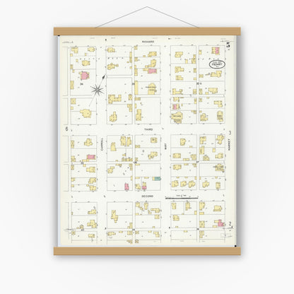 Old map wall art mockup — magnetic wood frame on white wall — Sanborn Fire Insurance Map from Henry, Marshall County, Illinois (1907), Sheet #0005