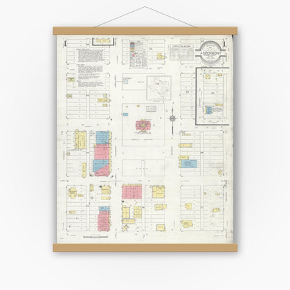Old map wall art mockup — magnetic wood frame on white wall — Sanborn Fire Insurance Map from Aspermont, Stonewall County, Texas (1934) - Complete Map Set