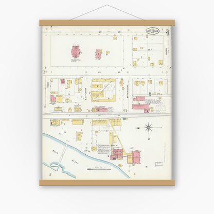 Old map wall art mockup — magnetic wood frame on white wall — Sanborn Fire Insurance Map from Jefferson, Jefferson County, Wisconsin (1904), Sheet #0004