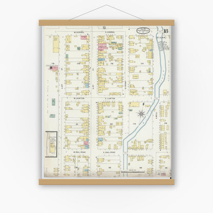 Old map wall art mockup — magnetic wood frame on white wall — Sanborn Fire Insurance Map from Pottsville, Schuylkill County, Pennsylvania (1895), Sheet #0018