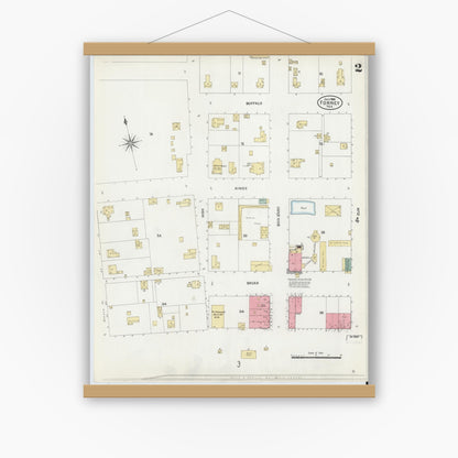 Old map wall art mockup — magnetic wood frame on white wall — Sanborn Fire Insurance Map from Forney, Kaufman County, Texas (1906), Sheet #0002