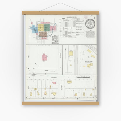 Old map wall art mockup — magnetic wood frame on white wall — Sanborn Fire Insurance Map from Clare, Clare County, Michigan (1906) - Complete Map Set