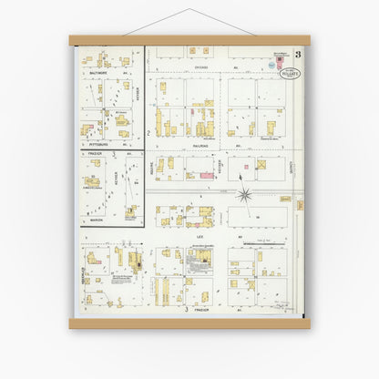 Old map wall art mockup — magnetic wood frame on white wall — Sanborn Fire Insurance Map from Holgate, Henry County, Ohio (1901), Sheet #0003