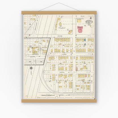 Old map wall art mockup — magnetic wood frame on white wall — Sanborn Fire Insurance Map from Wyandotte, Wayne County, Michigan (1922), Sheet #0004