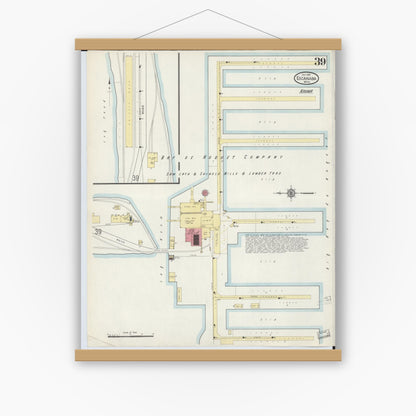 Old map wall art mockup — magnetic wood frame on white wall — Sanborn Fire Insurance Map from Escanaba, Delta County, Michigan (1913), Sheet #0039