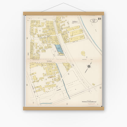 Old map wall art mockup — magnetic wood frame on white wall — Sanborn Fire Insurance Map from Hilo, Hawaii County, Hawaii (1914), Sheet #0010