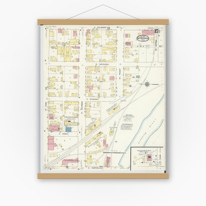 Old map wall art mockup — magnetic wood frame on white wall — Sanborn Fire Insurance Map from Mount Vernon, Knox County, Ohio (1913), Sheet #0017