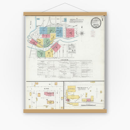 Old map wall art mockup — magnetic wood frame on white wall — Sanborn Fire Insurance Map from Menasha, Winnebago County, Wisconsin (1900) - Complete Map Set