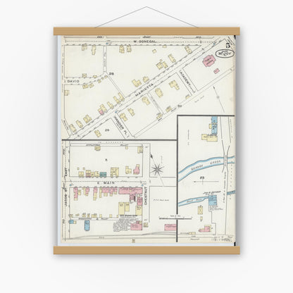 Old map wall art mockup — magnetic wood frame on white wall — Sanborn Fire Insurance Map from Mount Joy, Lancaster County, Pennsylvania (1891), Sheet #0005