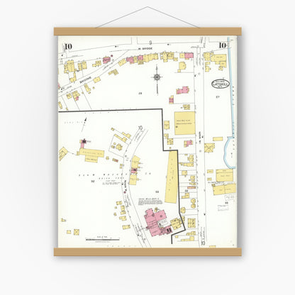 Old map wall art mockup — magnetic wood frame on white wall — Sanborn Fire Insurance Map from Catskill, Greene County, New York (1923), Sheet #0010