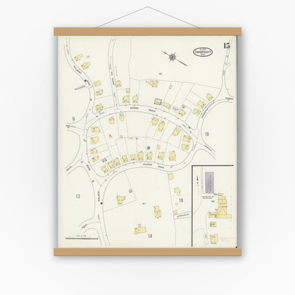 Old map wall art mockup — magnetic wood frame on white wall — Sanborn Fire Insurance Map from Swampscott, Essex County, Massachusetts (1913), Sheet #0015