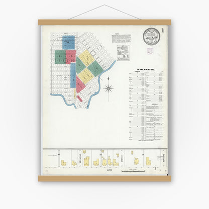 Old map wall art mockup — magnetic wood frame on white wall — Sanborn Fire Insurance Map from Jefferson, Marion County, Texas (1906), Sheet #0001